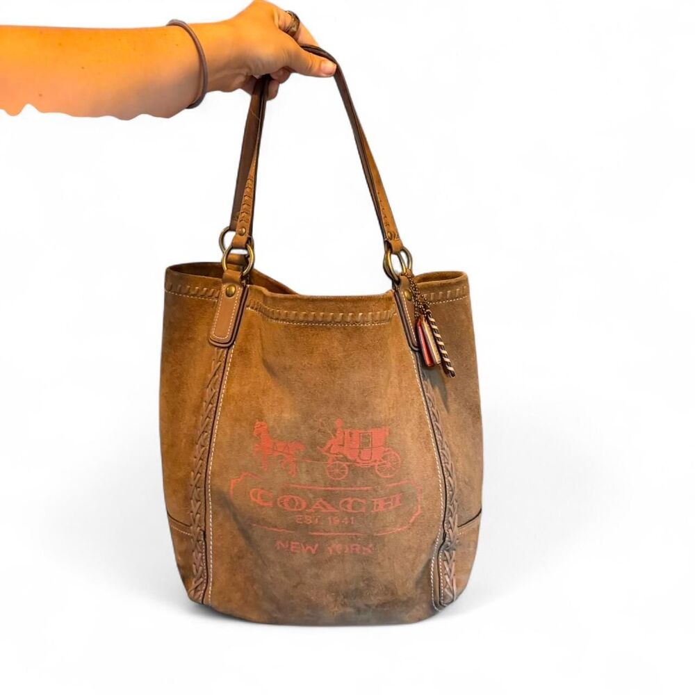 Rare Coach Limited Edition Poppy Horse and Carriage Large Suede Tote